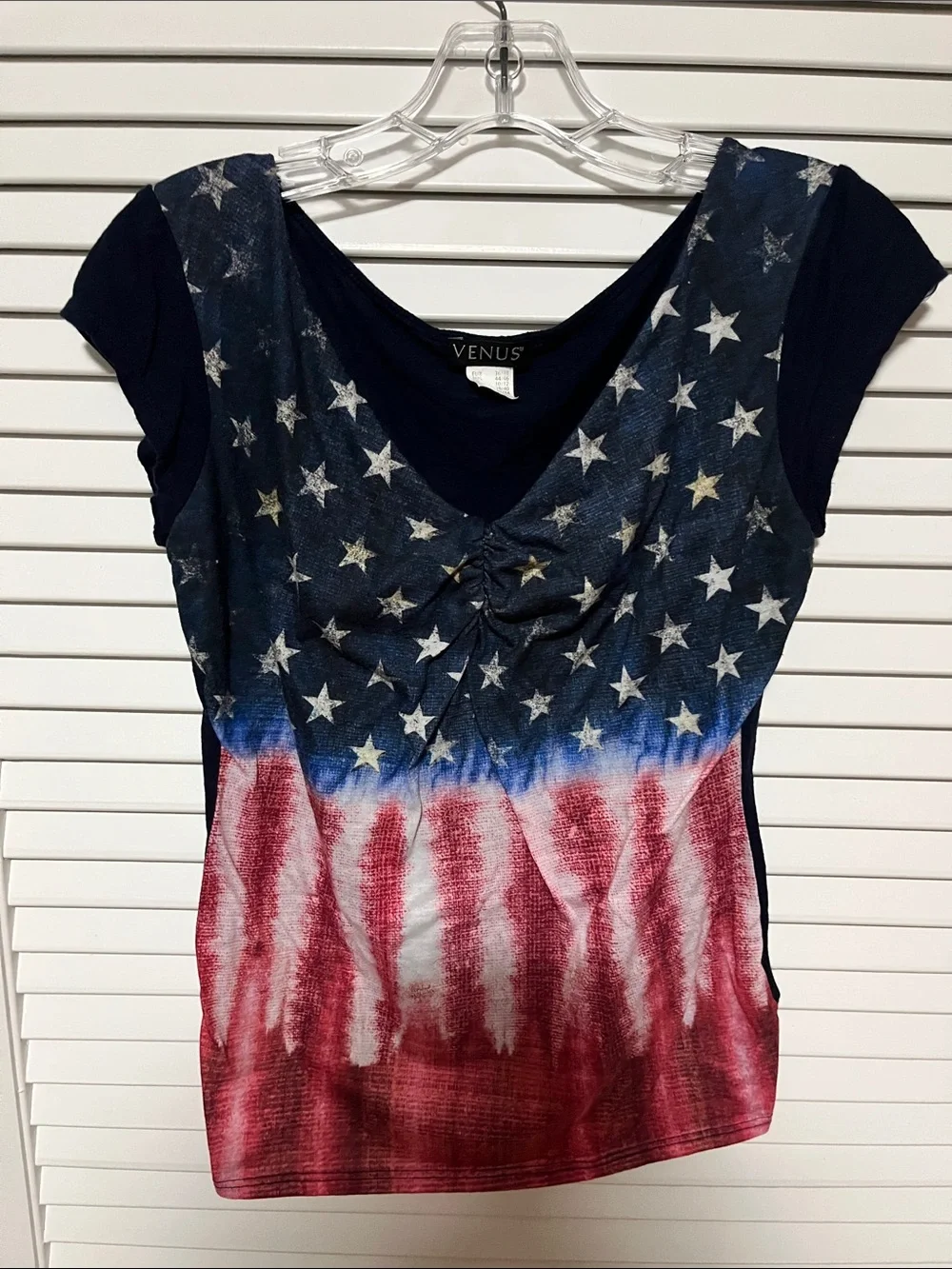 VENUS Red, White & Blue Star Stripe V-Neck Tee - Picture 1 of 11